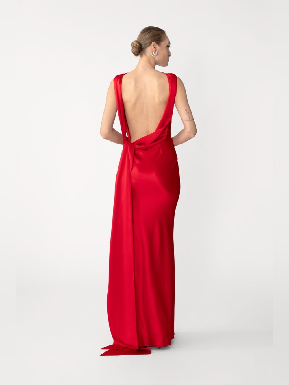 SAU LEE Callie Satin Gown Red Open Back Formal Maxi Dress US Size 12 - Picture 4 of 11